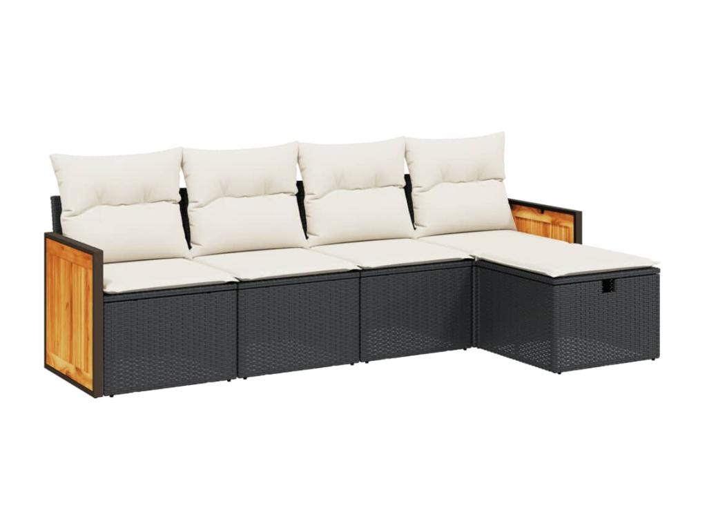 5-piece garden furniture set with cushions, black woven resin VEPZ81751