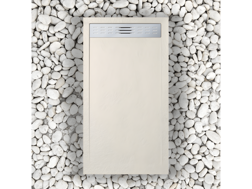 70x195 cm shower tray with side grate, Decohaute Slim Beige Ral 9001, made of synthetic resin and marble powder, with drain OVPQ71822