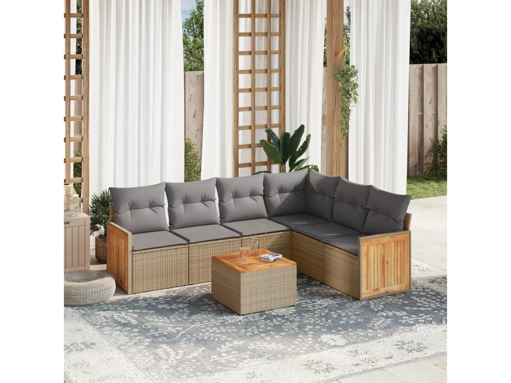 Garden furniture set with cushions, 7 pieces, beige woven resin, RXLX89900