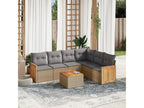 7-piece garden furniture set with cushions, beige woven resin, RXLX89900