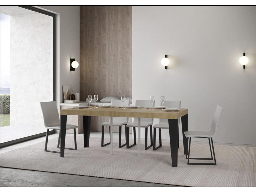 Extendable console table in wood and matte steel, Decohaute - Natural color - 4-legged support - 5 thick extensions LXVM53280