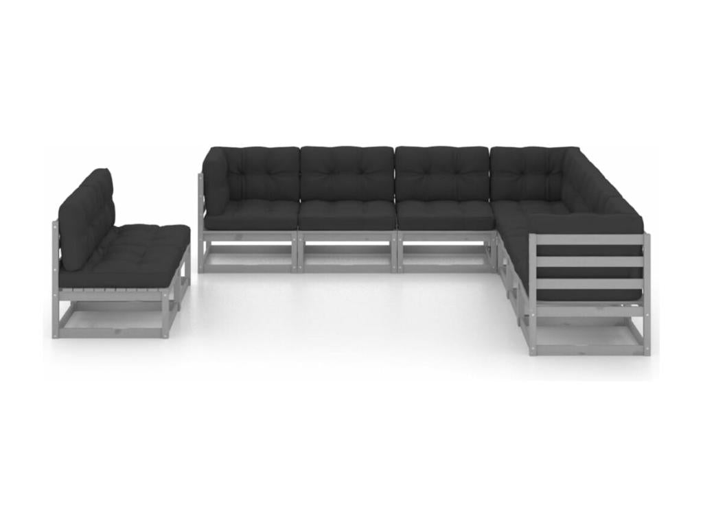 9-piece garden furniture set with cushions, Grey, Solid Pine Wood KXQB52295