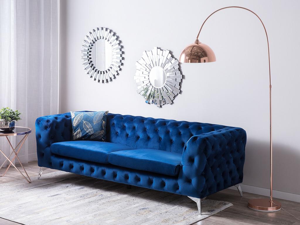 Decohaute Navy Blue Velvet 3-Seater Sofa JUIG14863
