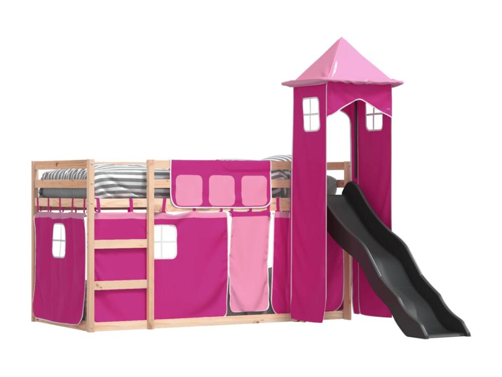 Bunk bed without mattress with slide and curtains 90x200 cm MSVQ79061