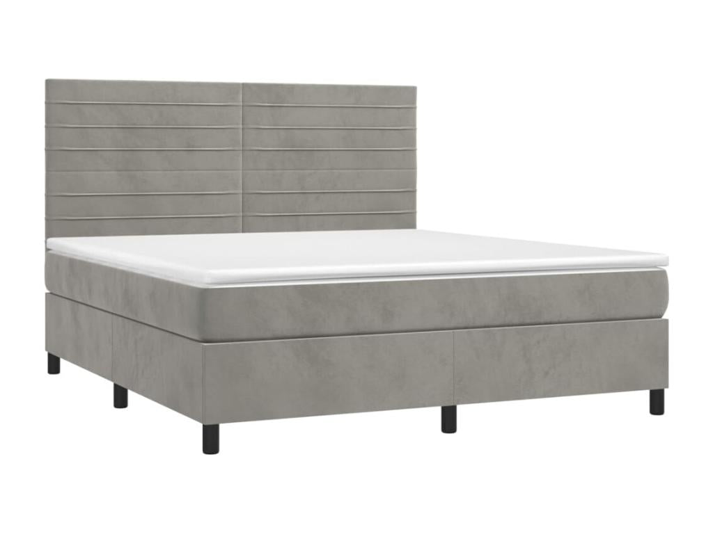 Upholstered bed base with mattress and LED light, light grey, 160x200 cm, velvet, JNOQ34907