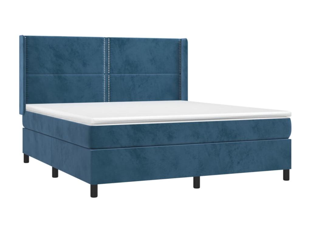 Upholstered bed base and mattress, Dark Blue, 160x200cm, Velvet, KAMB49366