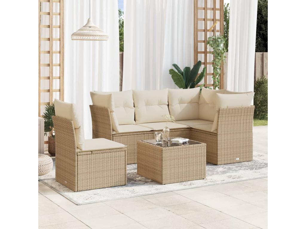 6-piece beige resin wicker garden furniture set with cushions JWJZ97272