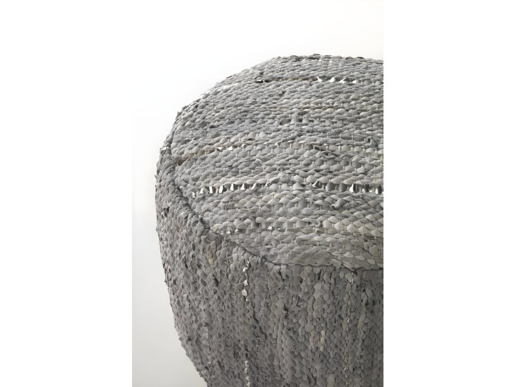 Round pouf in leather and cotton, 45 cm diameter x 35 cm JJMJ76729
