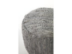 Round pouf in leather and cotton, 45 cm diameter x 35 cm JJMJ76729