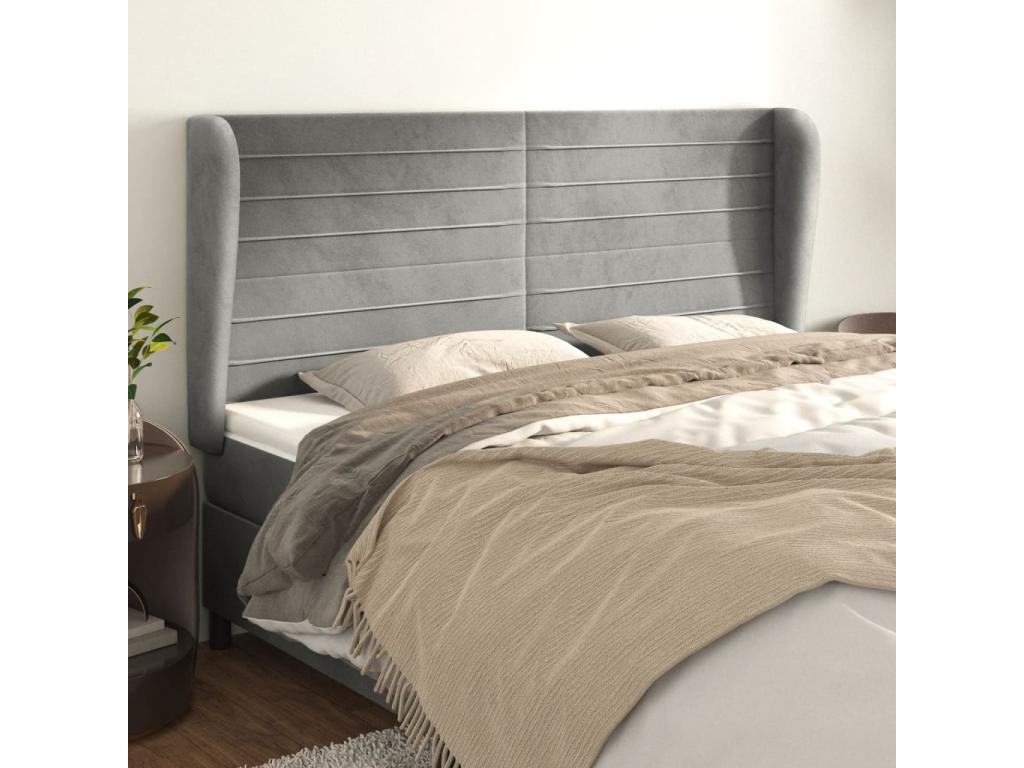 Headboard with wings, light grey, 203x23x118/128 cm, velvet, TFAB83802