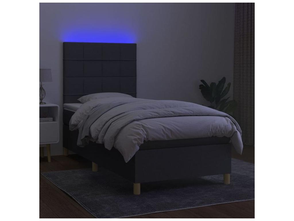 Chezlova bed base and mattress with LED lighting, Dark Grey, 90x200 cm, ZHJV05048
