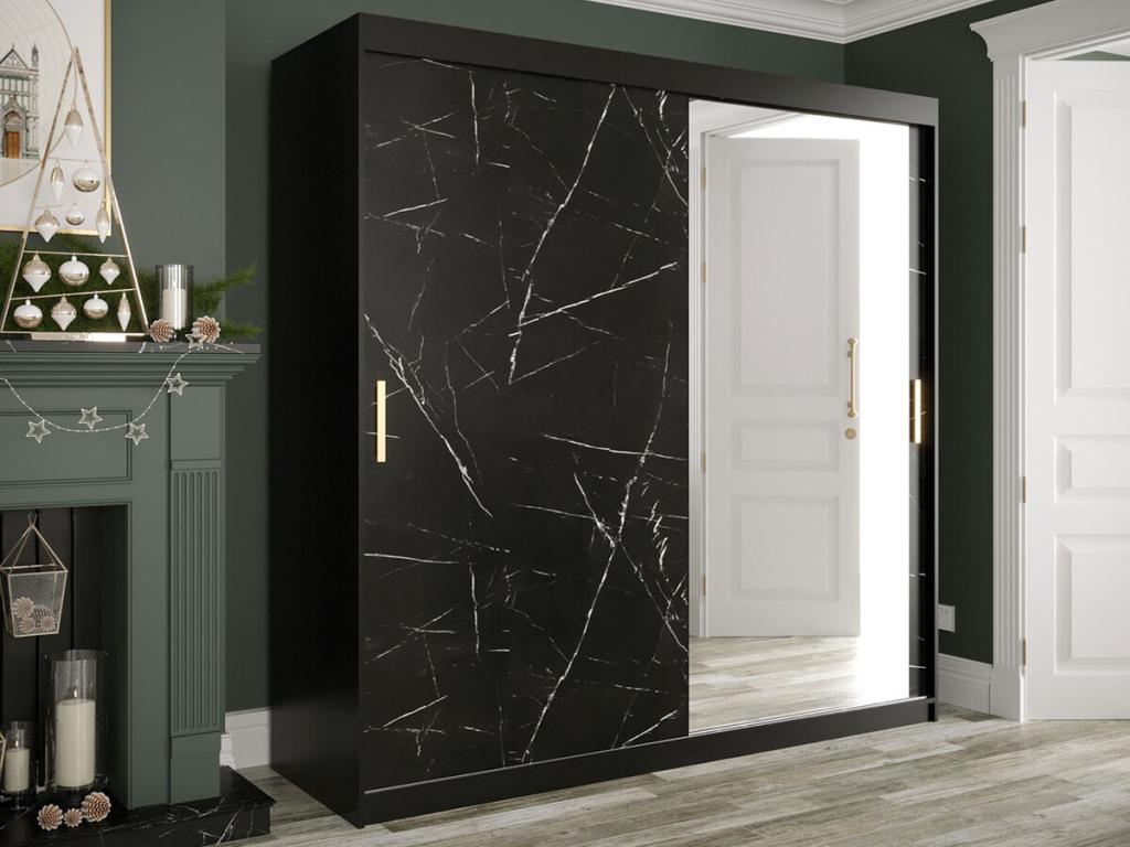 Decohaute 262 Matte Black Wardrobe - Black Marble 200x200x62cm Sliding Wardrobe Doors JYTA79389