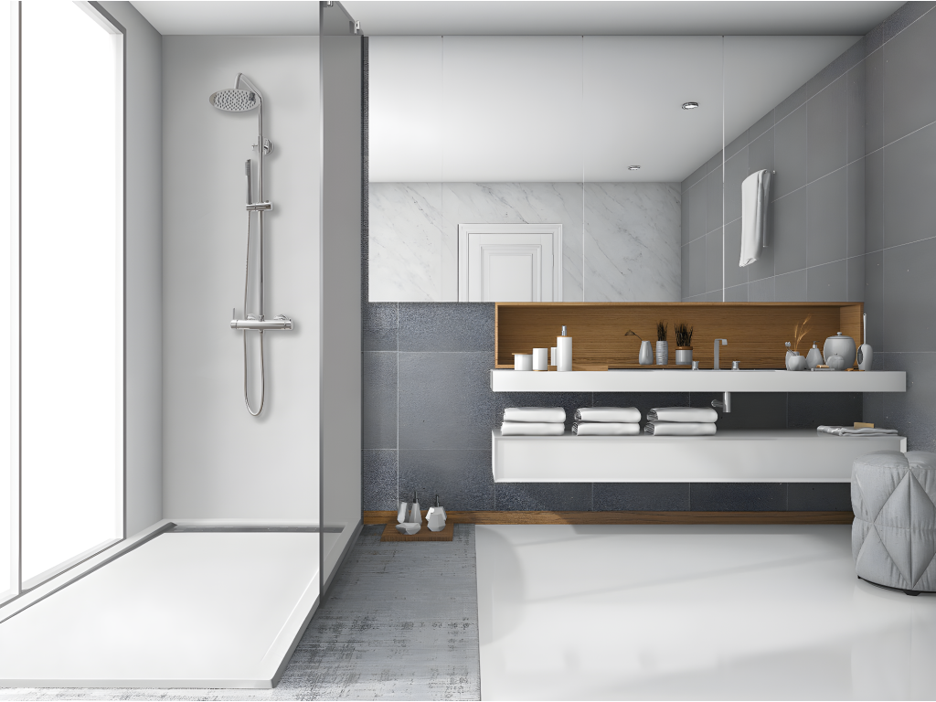 70x195 cm shower tray with side grate, Decohaute Slim Beige Ral 9001, made of synthetic resin and marble powder, with drain OVPQ71822