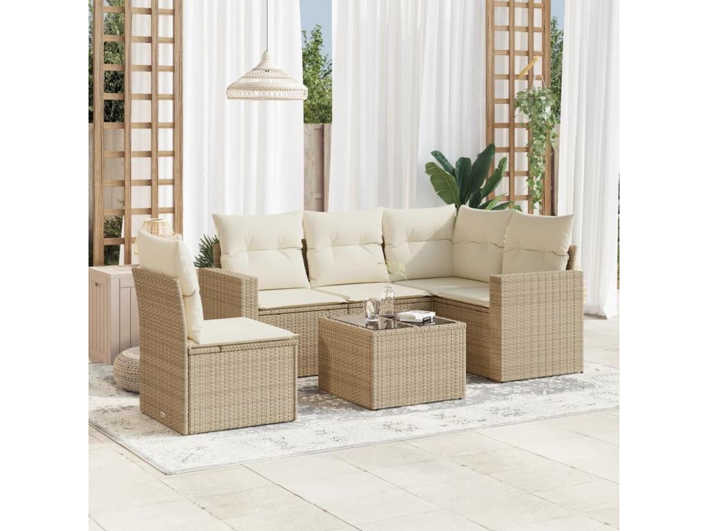 Garden furniture set with cushions, 6 pieces, beige woven resin, XYQA36003