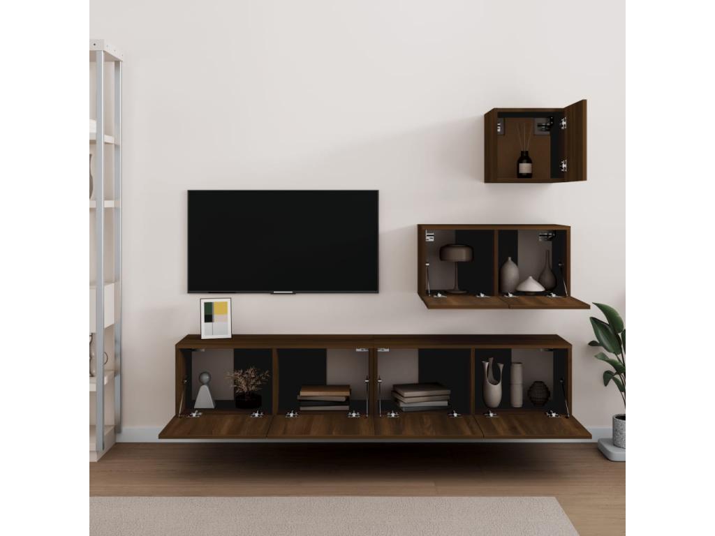 4-Piece TV Furniture Set, Brown Oak Engineered Wood NHMA69561