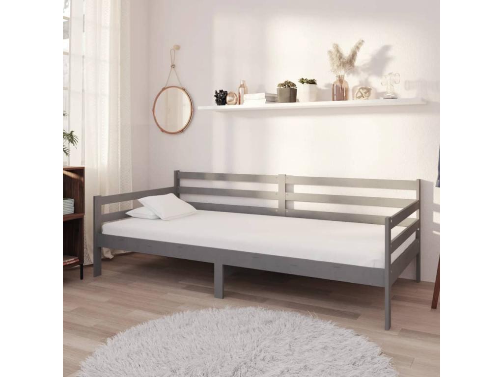 Daybed with mattress 90x200 cm Grey Solid pine wood XOPZ55755