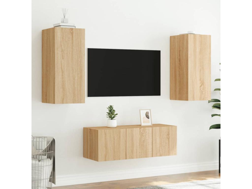 Decohaute engineered wood 4-piece LED TV wall units in oak finish PZNN29213