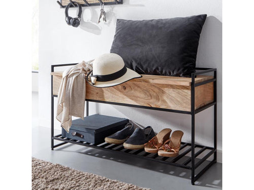 Bench with Storage Space 90 cm Solid Wood Hallway Bench Metal YFIP57331