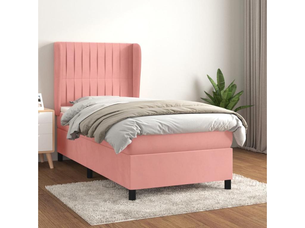 Decohaute bed base with pink 90x190 cm velvet mattress RIIS66601