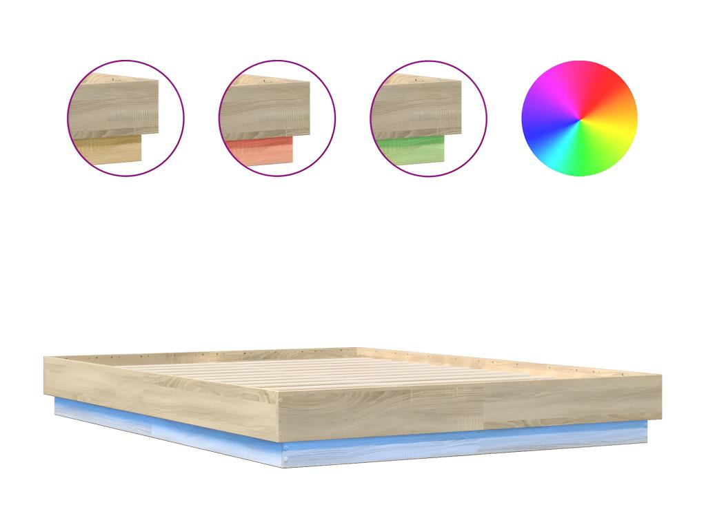 Bed frame with LED lighting, without mattress, oak finish, Decohaute, 120x200 cm, UUHF17984
