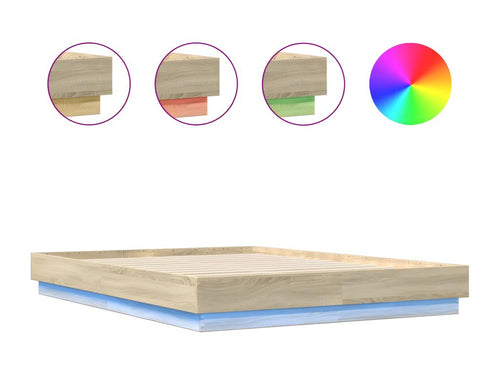 Bed frame with LED lighting, without mattress, oak finish, Decohaute, 120x200 cm, UUHF17984