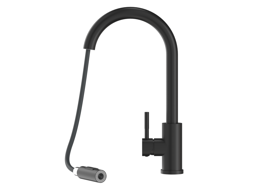 Kitchen mixer tap with pull-out spout, black, steel, Decohaute ISHH00396