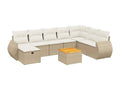 9-piece garden furniture set with cushions, beige woven resin QXOS84446
