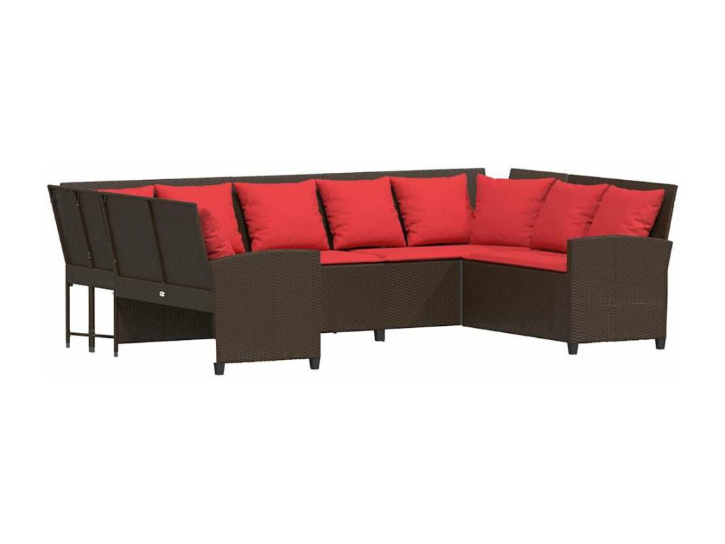 Garden sofa with brown cushions, woven resin IRLQ69732