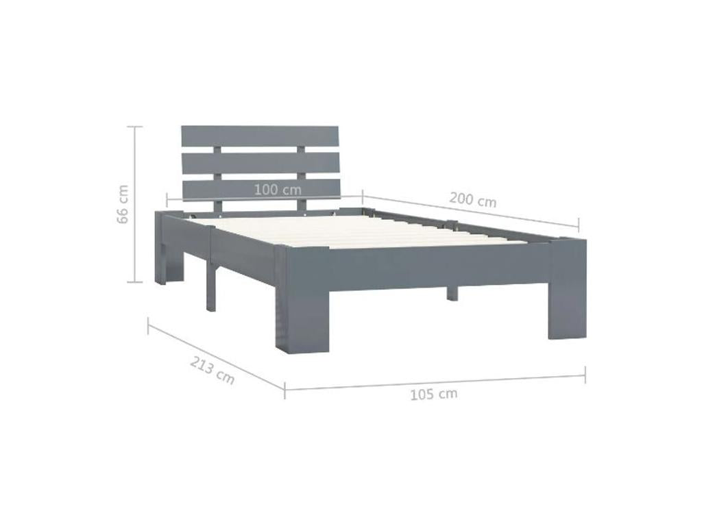 Single adult bed, solid pine, grey, Decohaute, 100x200 cm, YQPO79085