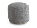 Round pouf in leather and cotton, 45 cm diameter x 35 cm JJMJ76729