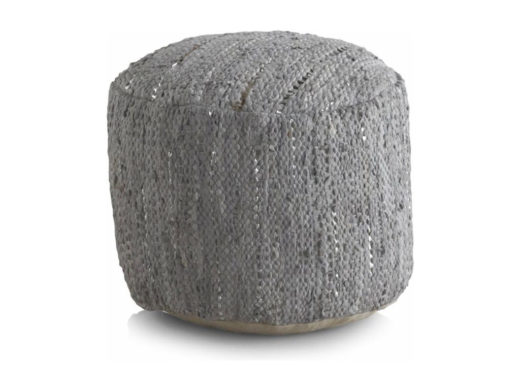 Round pouf in leather and cotton, 45 cm diameter x 35 cm JJMJ76729