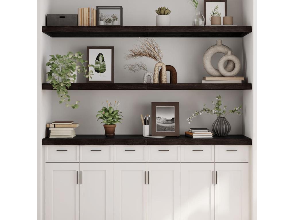 Dark brown wall shelf, solid treated oak wood YXJU20060