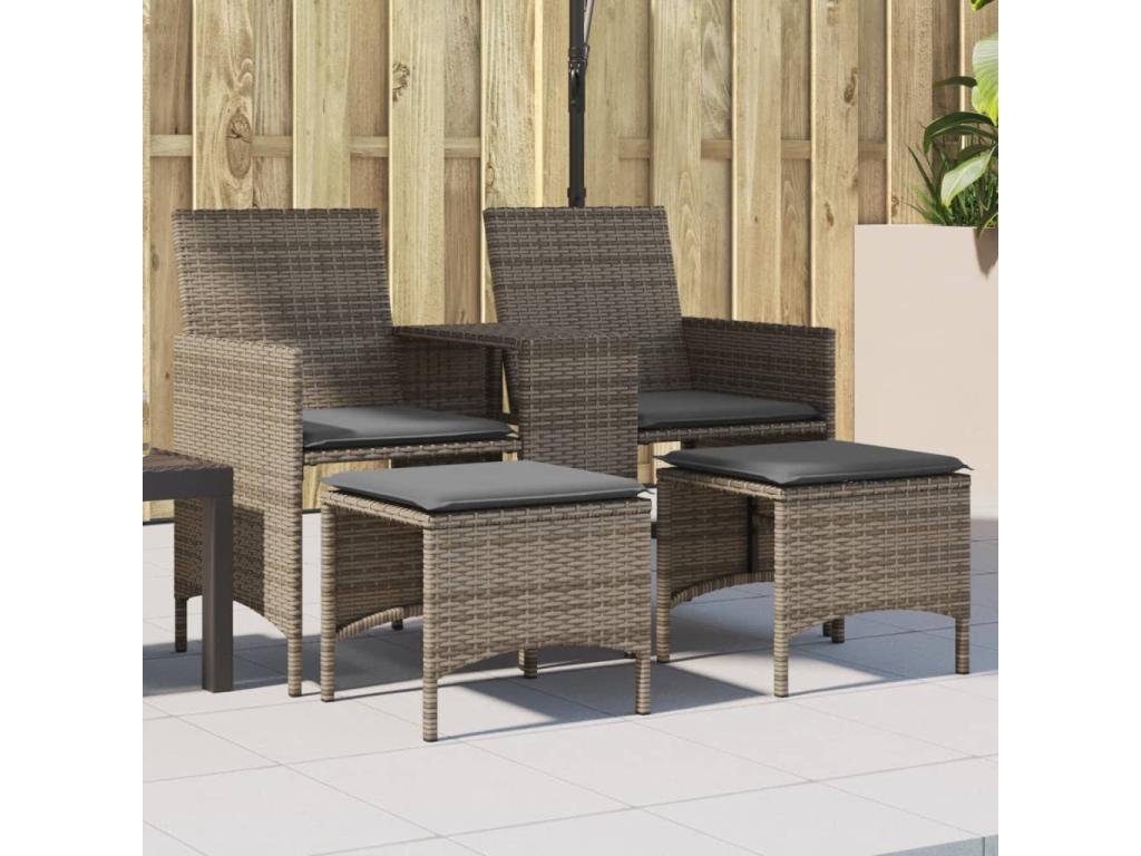 2-seater garden sofa with table and stools, grey rattan HAEV03895