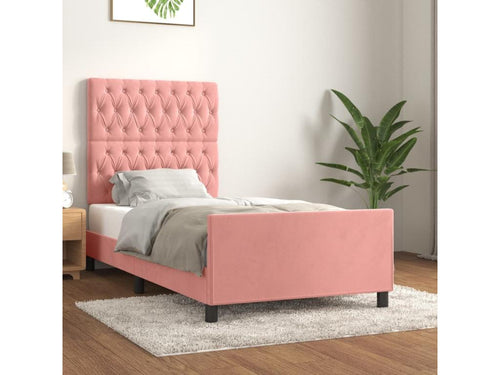 Bed frame with headboard, pink, 90x190 cm, velvet, OBOO27422