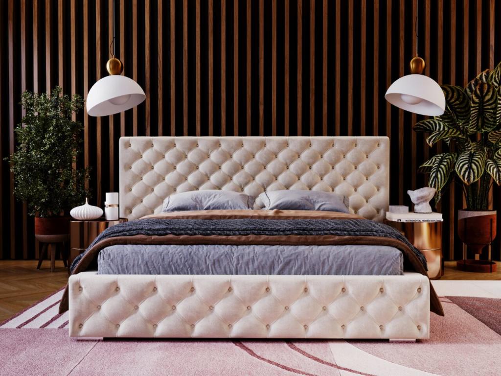 Upholstered bed with storage - 180x200 - double bed - velvet - beige - Madera RZIA40047