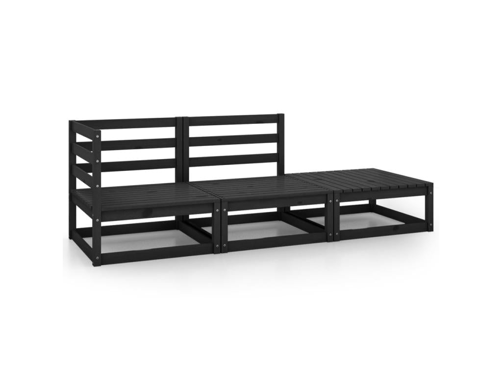 3-piece garden furniture set, black, solid pine wood, POMH95325