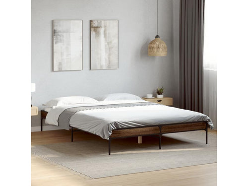 Brown oak bed frame 160x200 cm engineered wood and metal QKVX67293