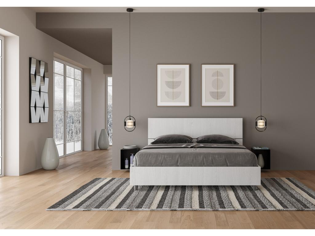 Bed with slatted base 160x200, inclined headboard, white ash, Decohaute LQJH93765