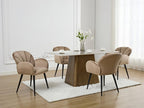 Set of 2 chairs with armrests in velvet and black metal - Beige - Domopure FQPB92960