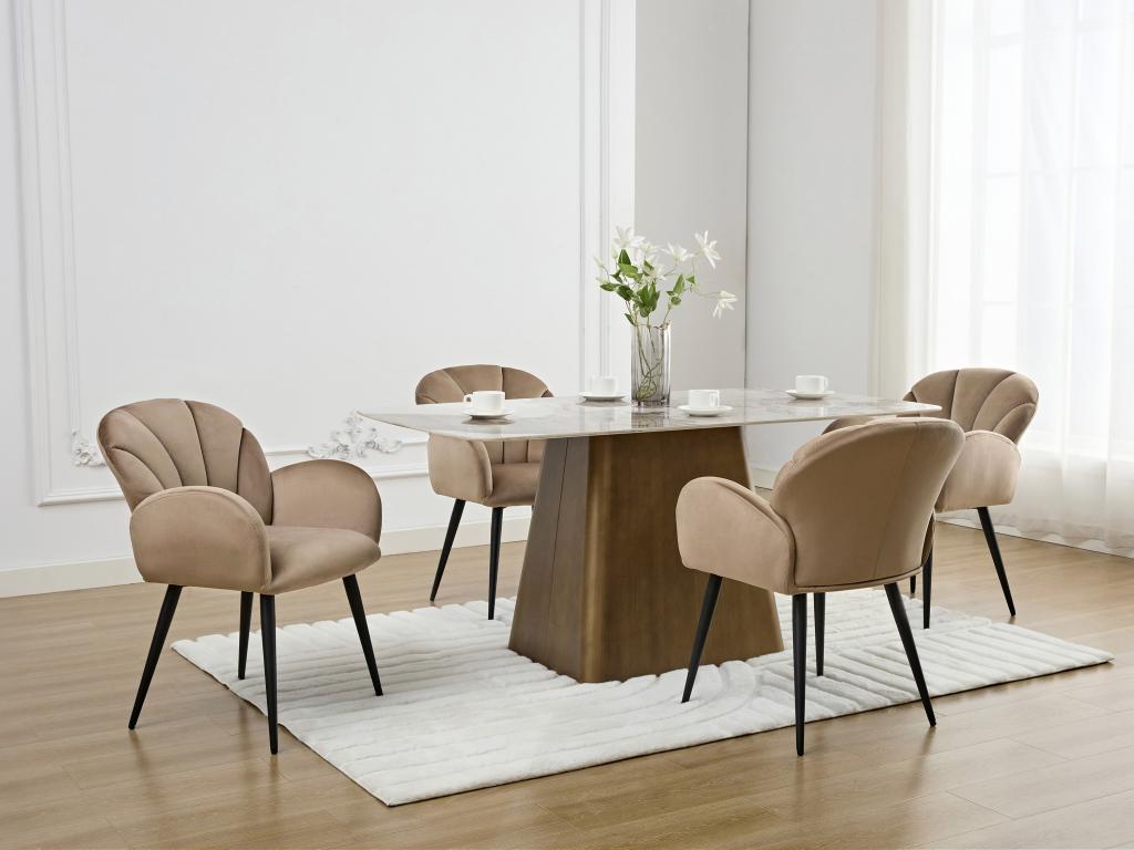 Set of 2 chairs with armrests in velvet and black metal - Beige - Domopure FQPB92960