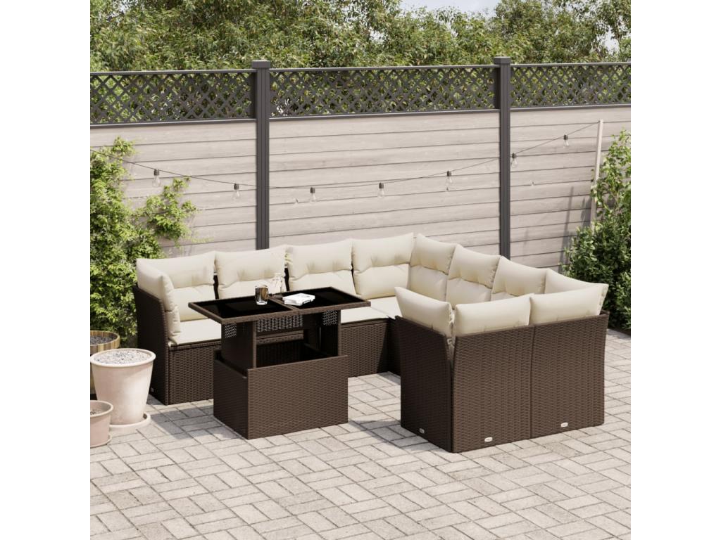 9-piece brown resin wicker garden furniture set with cushions MBLB87092