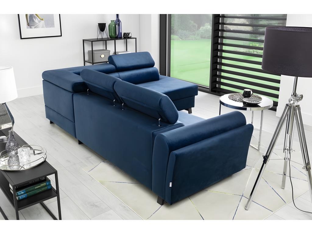 Convertible corner sofa - Chezlova VELVET - in blue Chezlova fabric, 5-seater, right-hand corner as seen from the front ENOE09501