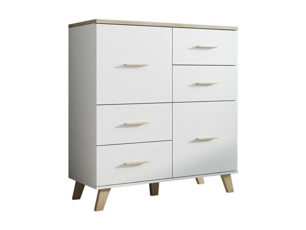 Decohaute 104 White Chest of Drawers - Decohaute Oak Finish with Drawers and Doors. Number of Drawers: 4. UKPZ65761