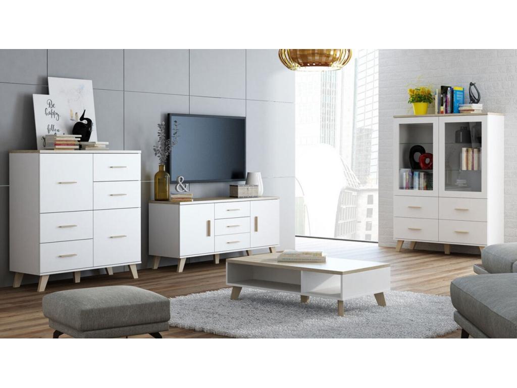 Decohaute 104 White Chest of Drawers - Decohaute Oak Finish with Drawers and Doors. Number of Drawers: 4. UKPZ65761