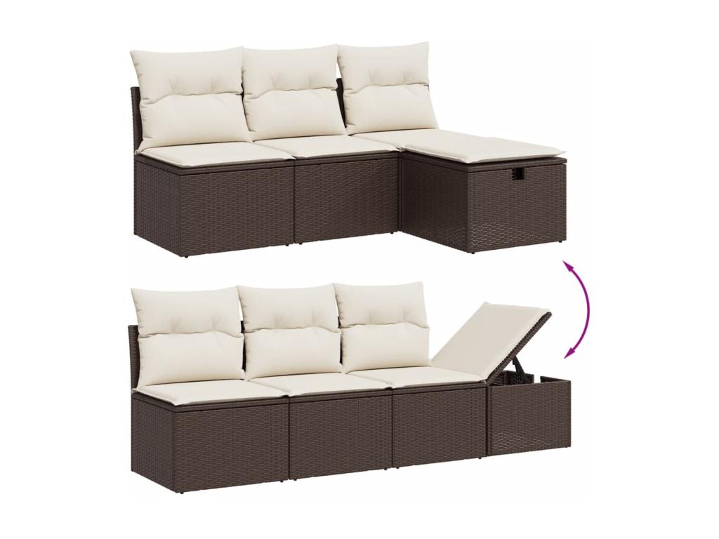 9-piece garden furniture set with cushions, brown woven resin NDIV95399