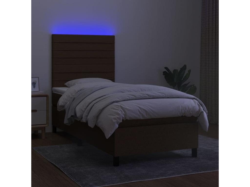 Upholstered bed base and mattress with LED lighting, dark brown, 80x200cm, fabric MYVW89073