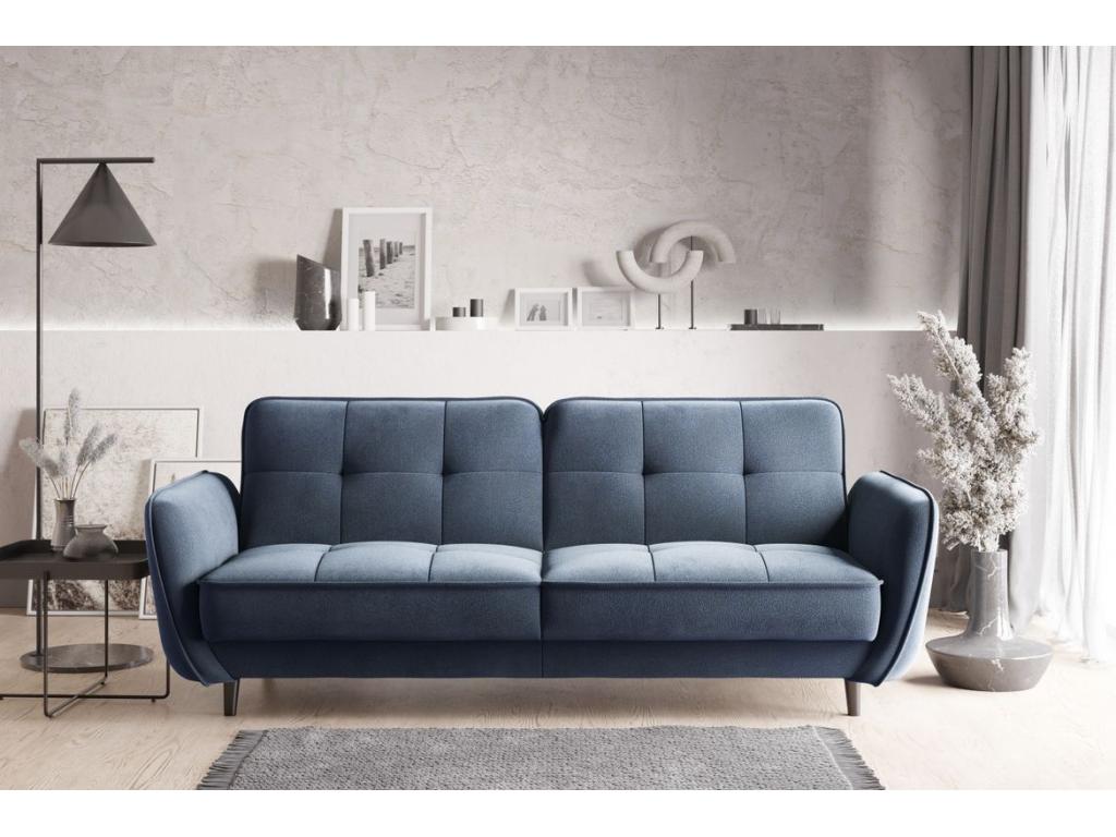Decohaute 220cm TNHA57357 3-seater convertible sofa in light blue tufted fabric with black wooden legs
