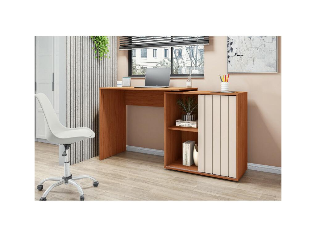 Honey and White Corner Desk, 1 Door Cabinet, 3 Shelves, W 139.9 H 75 D 45.1 cm HSQR26231