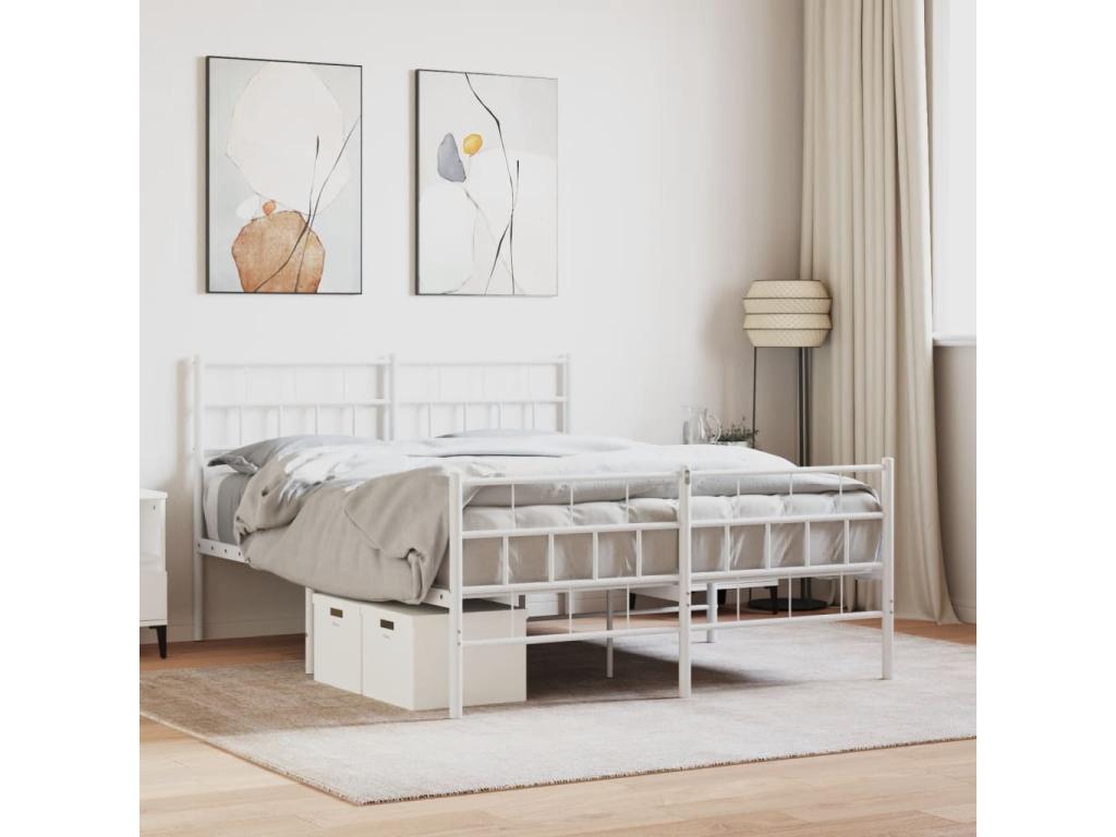 Metal bed frame with headboard and footboard, white, 135x190 cm, IQLW80694