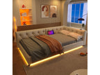 90x200 cm linen daybed - with LED and charging ports - Beige UOFP24671